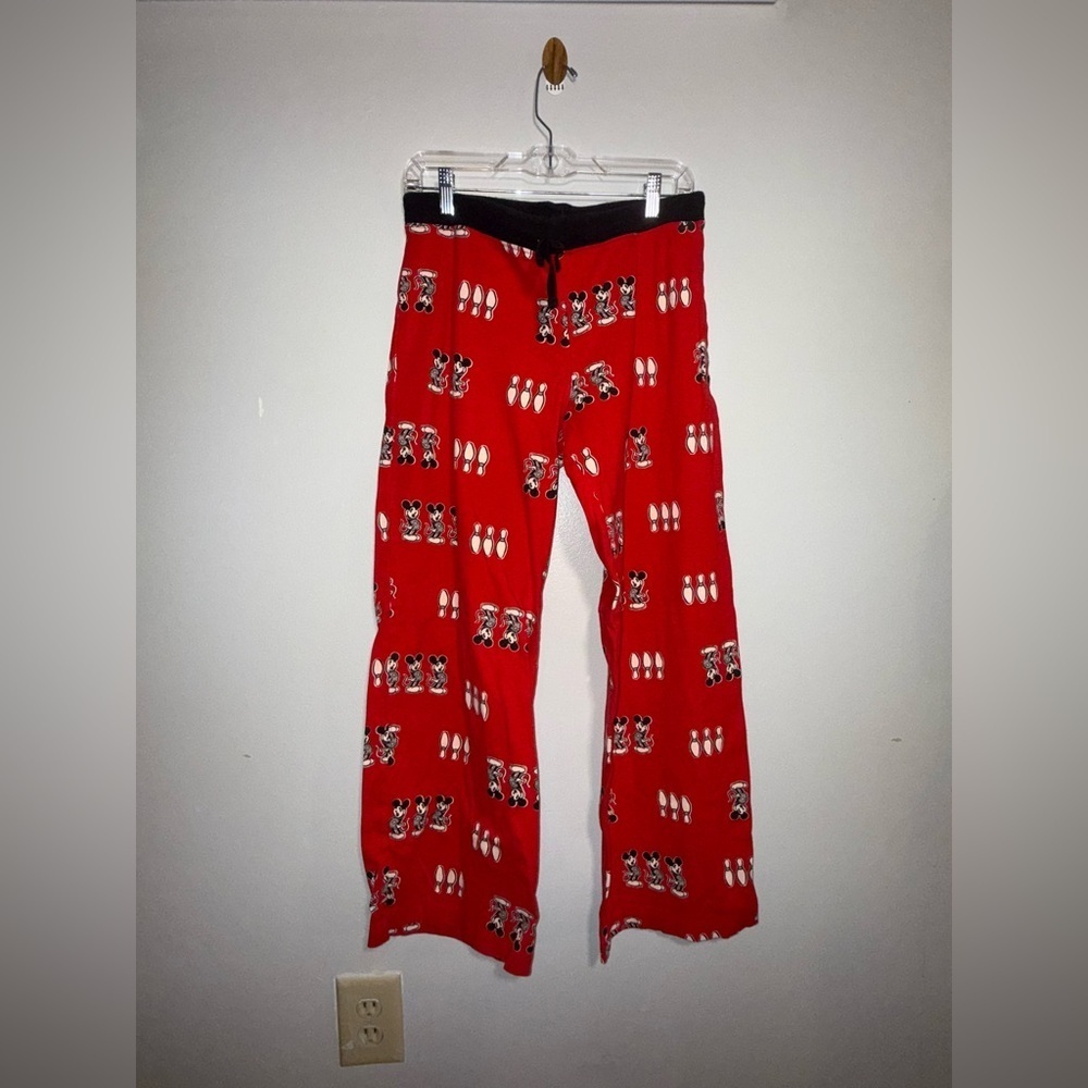 Disney Mickey Mouse Bowling Pajama Pants Size Large Red Sleepwear